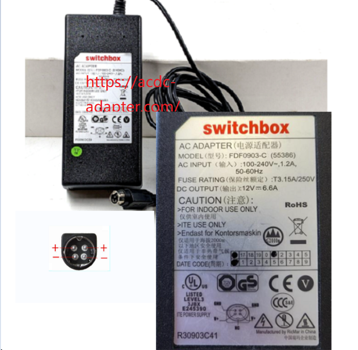 New Switchbox FDF0903-C(55386) 12V DC 6.6A 4pin AC Adapter